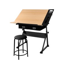 Artiss Drawing Desk Stool Set Drafting Table Adjustable Angle Tilt Drawers Black — image 2