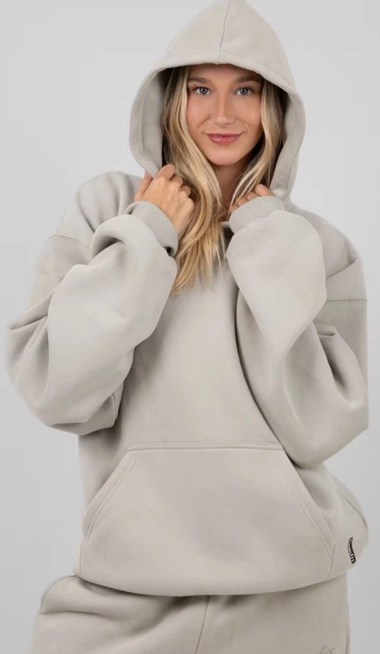 New Comfrt Minimalist Hoodie Med Cement Beige Fleece Oversized Cozy Heavyweight