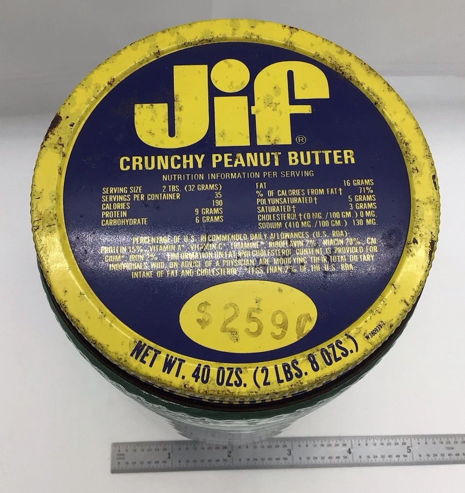 Vintage Jif Extra Crunchy Peanut Butter 40oz Glass Jar And Metal Lid
