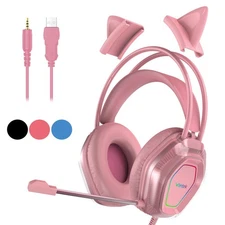 Wantek Cat Ear Headphone with Microphone 3.5mm Headset for PC PS4 Switch Xbox