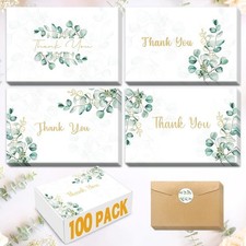 100 Pack Thank You Cards with Envelopes 4x6 Blank Floral Leaves Bulk Set