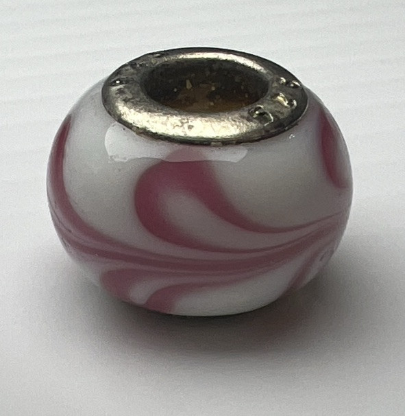 925 Sterling Silver Retro Slide Bubble Bead Murano Glass White Pink Swirl