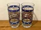Vintage 1970s Pepsi Cola Stained Glass Style Tiffany Beverage Glasses - Set of 2