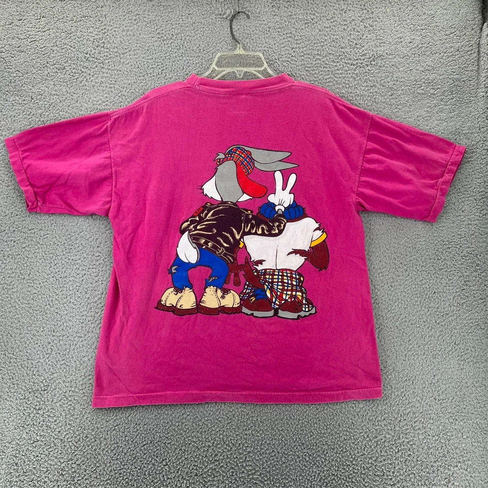 Camiseta Vintage Anos 90 Looney Tunes Taz & Bugs Bunny Hip Hop Frente Traseira Adulto GG - Imagem 3 de 4