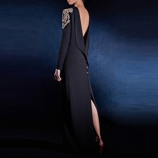 Fashion Women's Beaded Crystal Backless Maxi Dress Evening Gown Long Party Dress