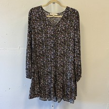 LOFT Floral V-Neck Long Sleeve Flounce Hem Mini Dress Multi Small Cottagecore