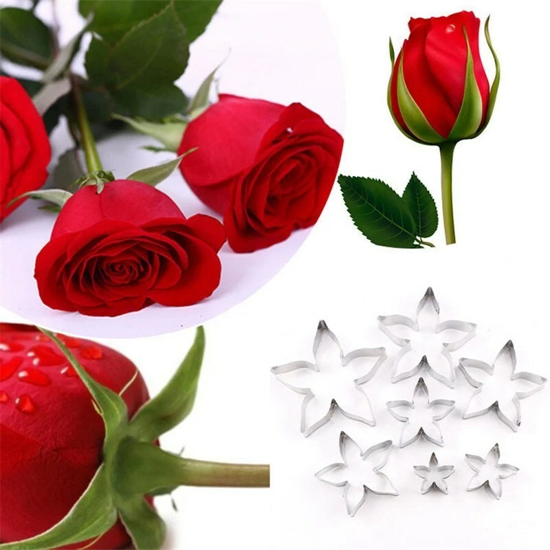 Die Stainless Steel Cake Cutting Rose Flower 7Pcs Cookie Mold Cutters Calyx - Image 3 of 4