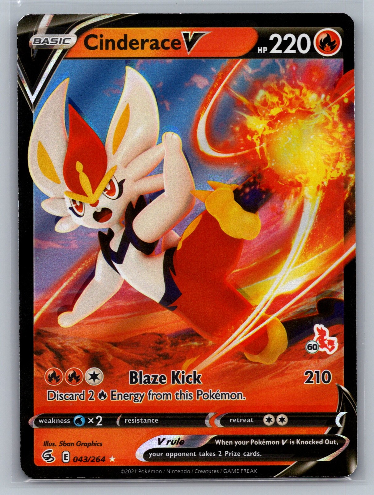 Cinderace V (43) SWSH08: Fusion Strike #043/264 Ultra Rare,Holo Pokemon Card