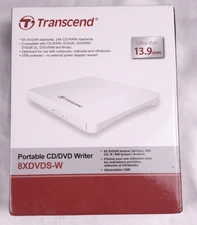 Transcend Portable Ultra-thin 13.9mm CD/DVD writer 8XDVDS-W white NIB