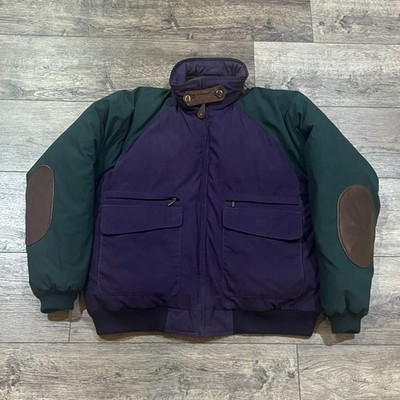 Vintage 80s Eddie Bauer Goose Down Jacket Purple Green Colorblock Elbow Patch XL