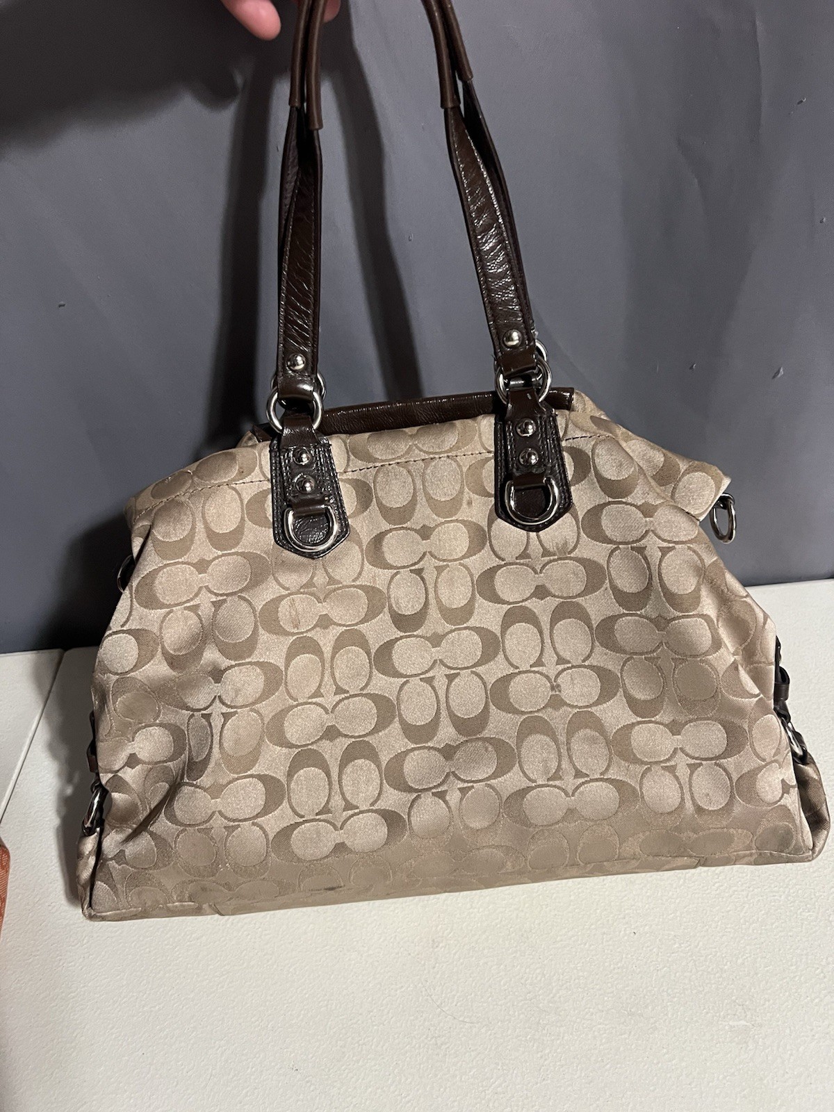 Coach Purse Ashley Signature Brown Carryall Shoulder Bag F15510 Khaki Mahogany image 6