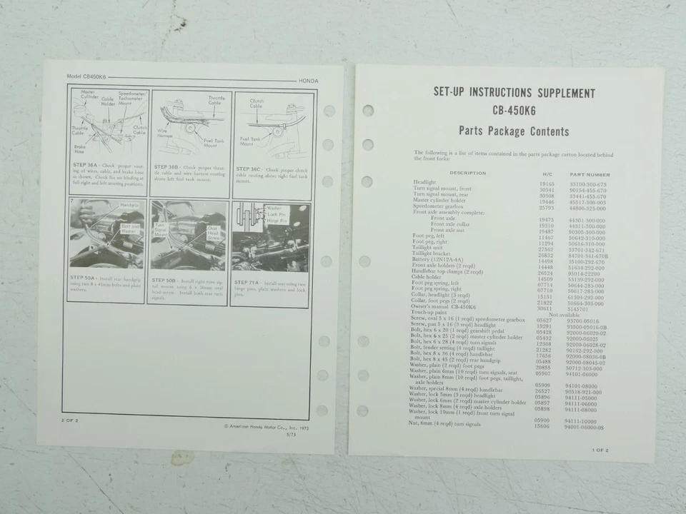 1973 Honda CB450 K6 установка инструкция руководство дополнение 871 - Изображение 2 из 3