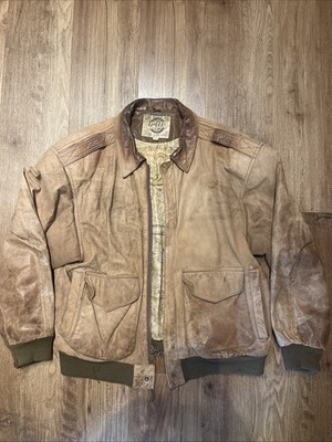 VTG 90s Global Identity GIII Leather Map Lined Aviator Bomber Brown Jacket Sz S