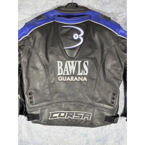 Corsa Bawls Guarana Leather Motorcycle Racing Jacket Mens 52 Black Blue Motul image 9