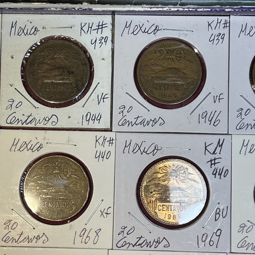 Lotto 18 monete Messico 1943 - 1983 20 e 25 centavos fine F- FDC condizioni - Foto 3 di 14