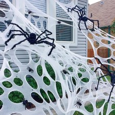 Giant Spider Web Halloween Decorations Outdoor, Pre-Cut Beef Netting Spiderwe...
