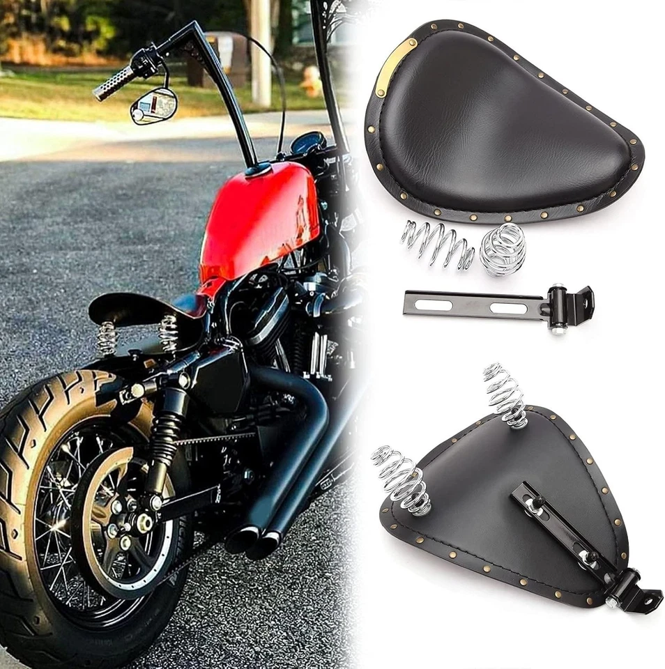 Asiento individual remache negro para motocicleta con placa base para Harley Bobber XL883/1200 Foto 4 de 4