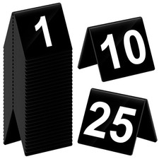 Table Numbers 1-25 Acrylic Double Sided Table Tents, Black, White