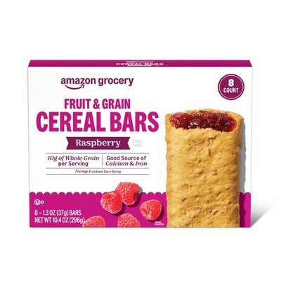 Amazon Grocery, Fruit & Grain Cereal Bars, Raspberry, 1.3 8 Count (Pack of 1) 