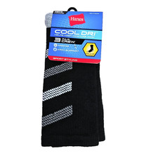 Hanes 3 Pairs Large US 9 12 Men's Crew Socks Black Grey Cool Dry Wick Arch  New