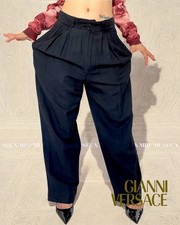 VERSUS BY GIANNI VERSACE VINTAGE 90s PLEATED WIDE LEG TROUSERS IN BLACK