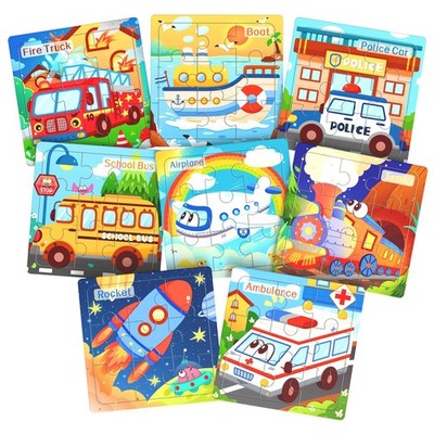 Wooden Puzzles for Toddlers, 8 Pack Vehicle Jigsaw Kids3-5, 9