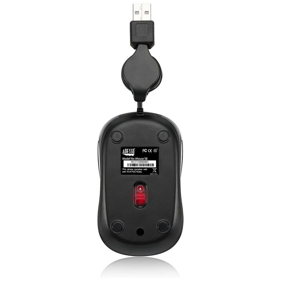 Adesso iMouse S8B Retractable Mini Mouse USB Red LED Backlight 1200 DPI - Image 4 of 4