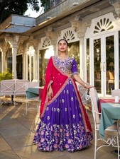 Indian Women's Purple Lehenga Choli Traditional Ethnic Wedding Party Wear Embroi