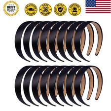 16 Pcs Satin Headbands Bulk 1 Inch Anti-slip Black Ribbon Hair Bands Plain Ha...