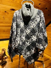 Anthropologie Wintertide Poncho Sweater Wool Blend Reversible Pullover One Size