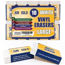 10 Large White Vinyl Erasers - Heavy-Duty Eraser for Darker Graphite Some Ink...