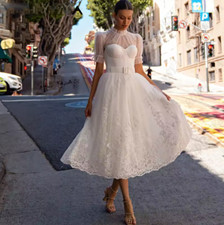 Princess Wedding Dresses For Women A-Line Illusion Button Back Bridal Gowns