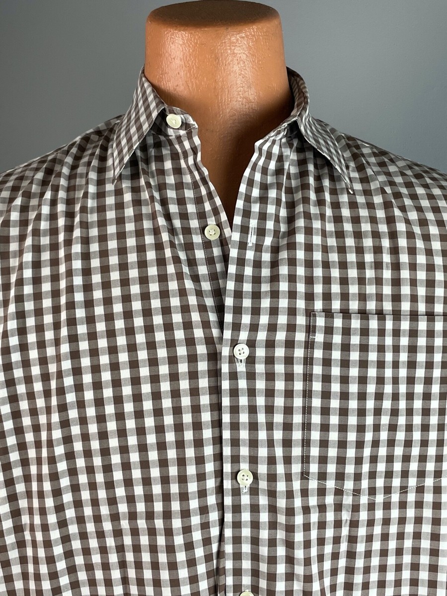 Brown gingham dress shirt new arrivals