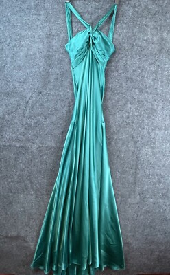 Zum Zum by Niki Livas Gown Prom Dress Womens 3 Teal Polyester Satin Flowy Vtg