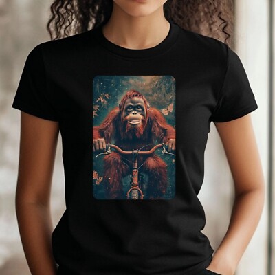 Frauen T-Shirt Orang-Utan auf Fahrrad Motiv Baumwolle Größe S bis 3XL