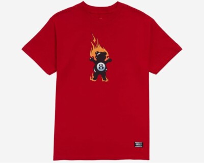 Grizzly Graphic Sz SMALL Red T-Shirt Grizzly Behind The 8Ball TEE Short Sleeve