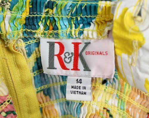 Vintage Hawaiian Dress Sz 14 L Yellow Blue White Smocked Sleeveless Cotton R&K - Picture 6 of 7