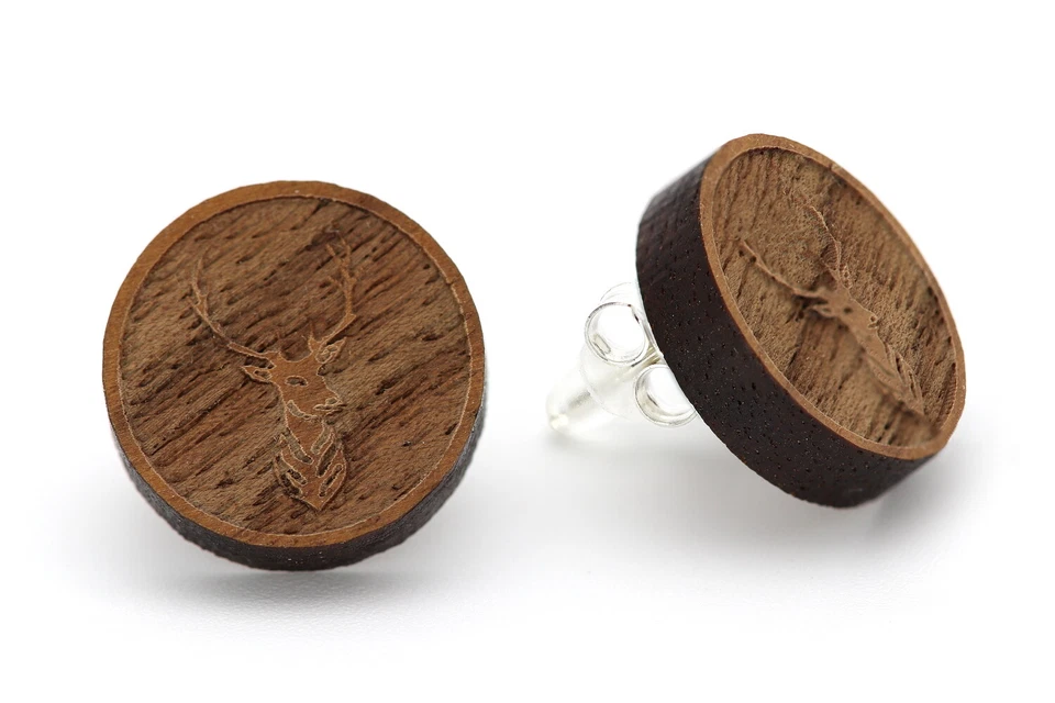 Holzohrringe Ohrstecker mit 3D Gravuren Holz Ohrring 925 Silber Holzschmuck - Bild 4 von 4