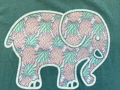 EUC   IVORY ELLA   Green Pigment Dyed Tank Top w/Pineapple Elephant SMALL