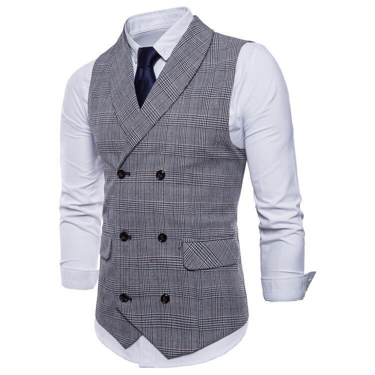 Mens Vest Double Breasted Plaids Checks Waistcoats Formal Dress Tops ...