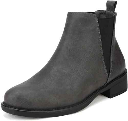 Women Classic Round Toe Low Heel Boots Warm Fur Lining Ankle Boots Slip On Shoes - Picture 32 of 37