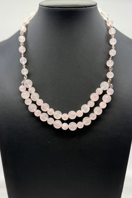 Artisan Natural 2 Strand Rose Quartz Beaded 16'' Long Necklace w/Barrel Clasp