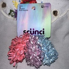 3 Pcs Scunci Ponytail Holders Scrunchies Pink Lavender Blue New