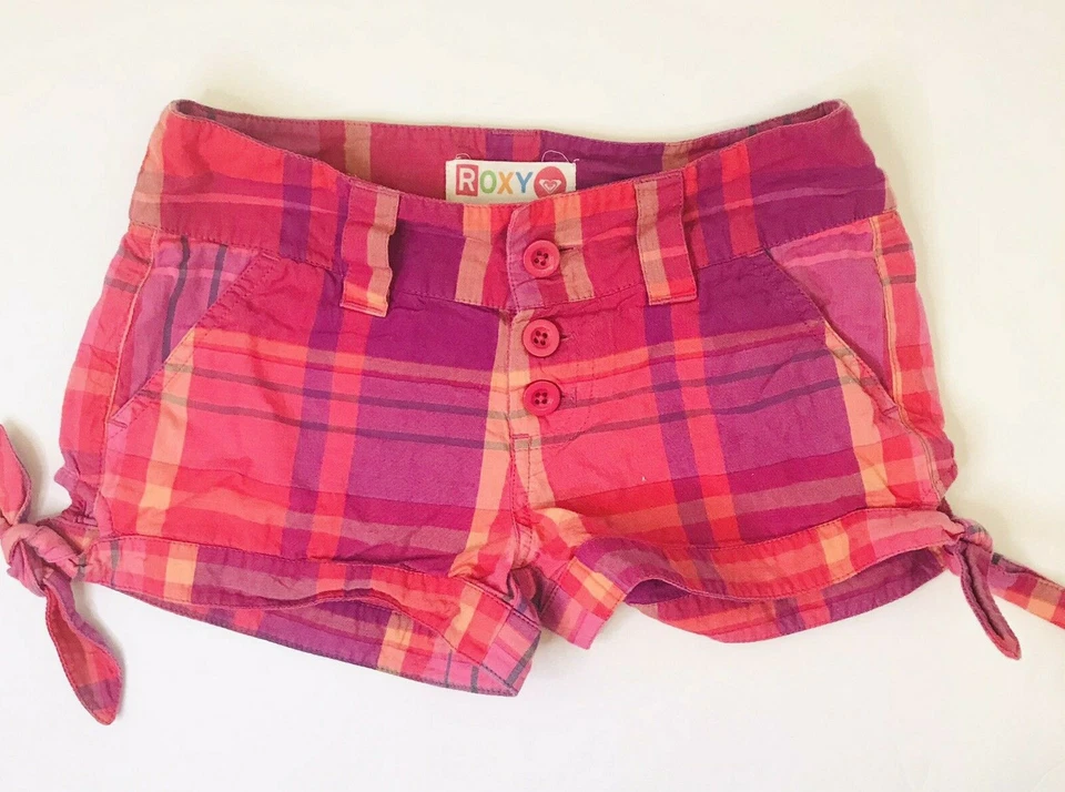 Розовые шорты в клетку для девочек ROXY размер 7 боковые галстуки - Изображение 2 из 4