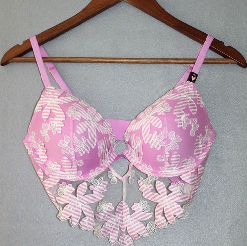 Victoria's Secret Very Sexy Bra 36C Ziggy Floral Embroidery Lightly Lined NWT