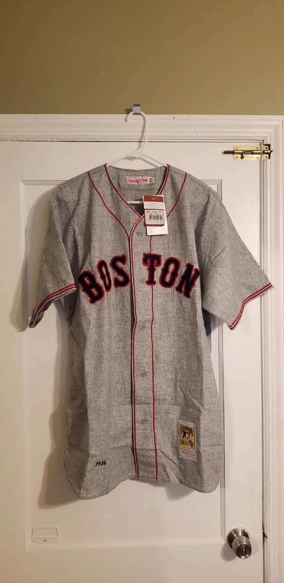 Men's Mitchell and Ness 1936 Boston Red Sox #3 Jimmie Foxx Authentic Grey  Throwback MLB Jersey