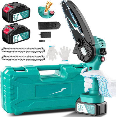 8 Zoll Mini Kettensäge mit 2 Akkus Elektrische Baumsäge 3800W Akku