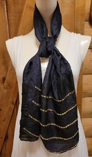 Trimmings Women Scarf Black Silk Evening Dressy Gold Beading NWT 10x52"