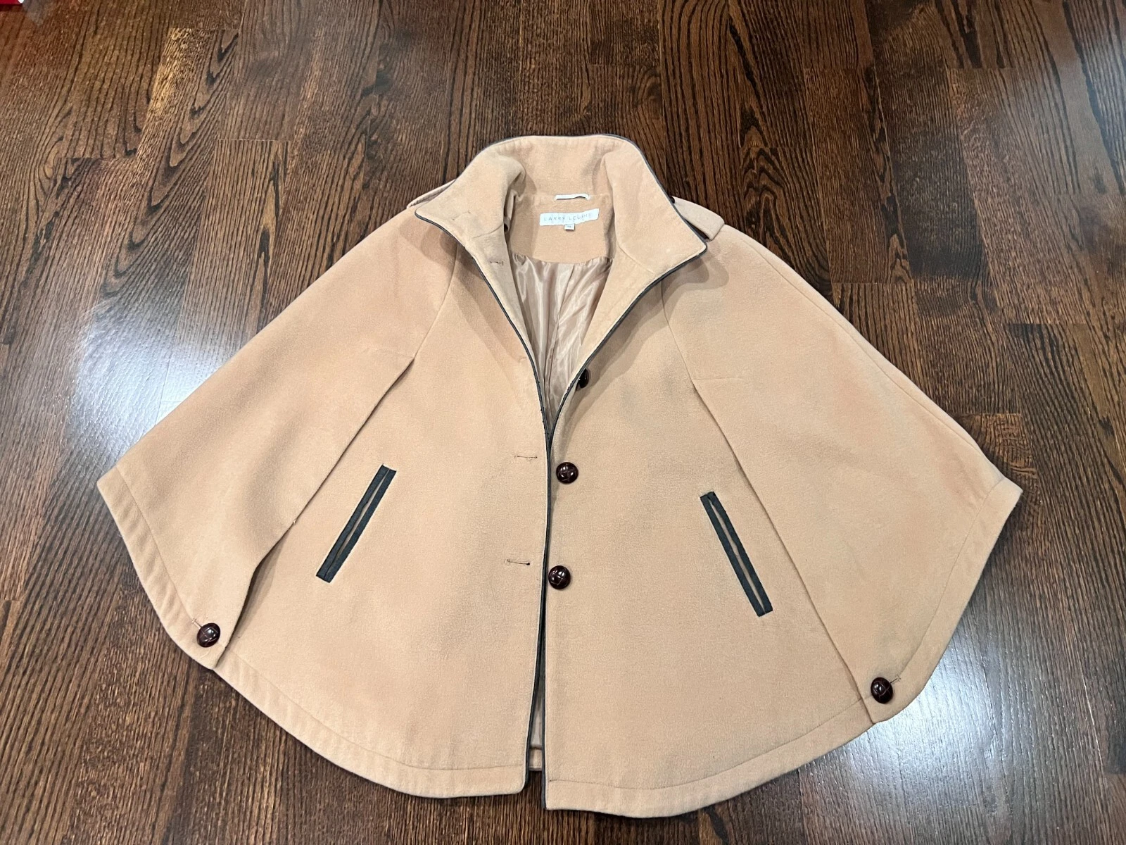 Women's Larry Levine Beige Tan Button Poncho Jacket Coat Size M
