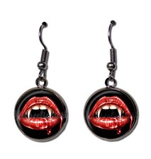 Halloween Vampire Fangs - Handmade Resin Dangling Earrings GUNMETAL BLACK